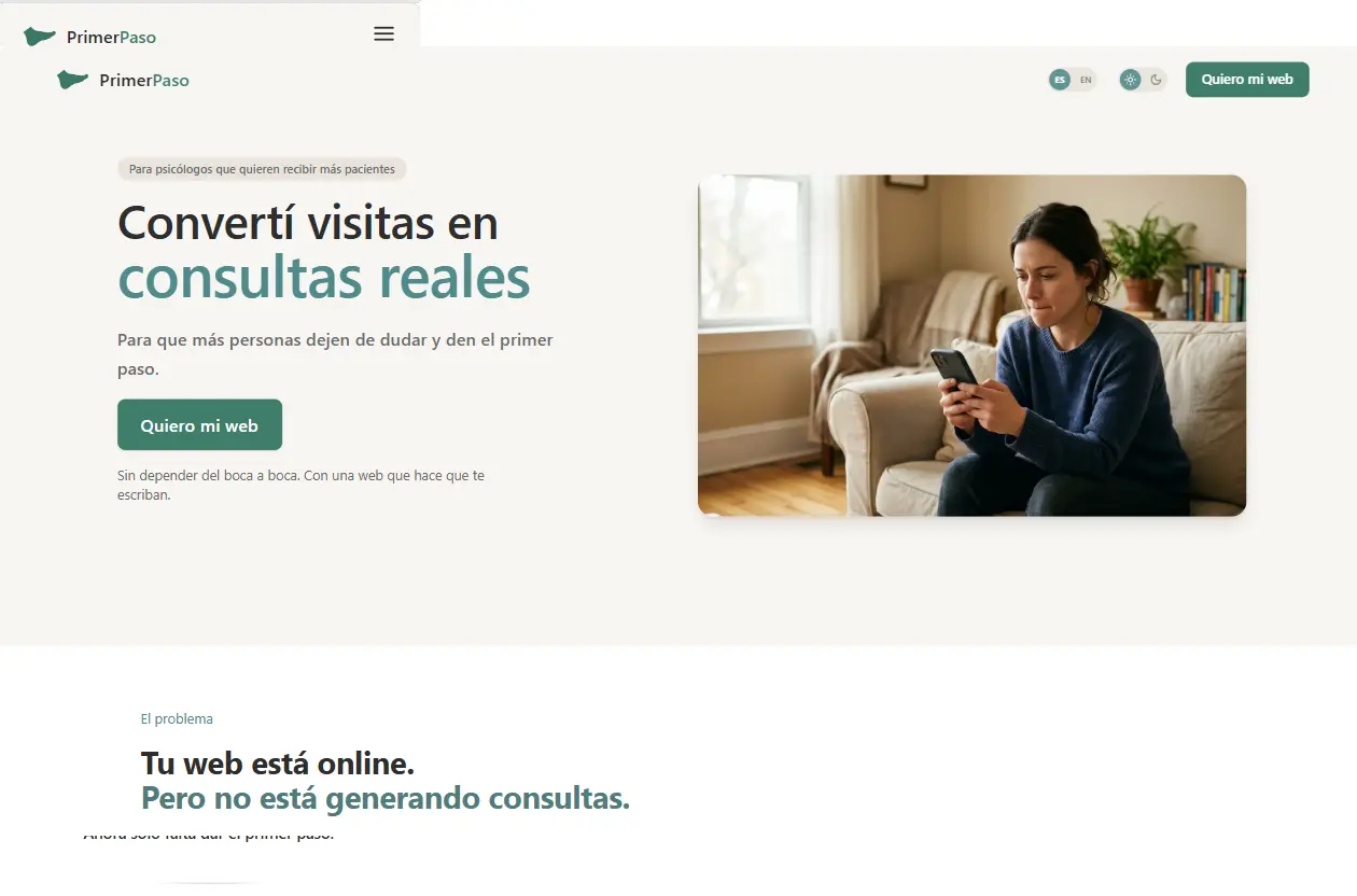 Web real de PrimerPaso para profesionales de la psicología